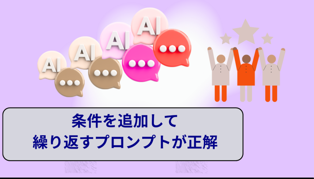 プロンプトの人ずつ条件を追加してだんだんいい解答へ近づく